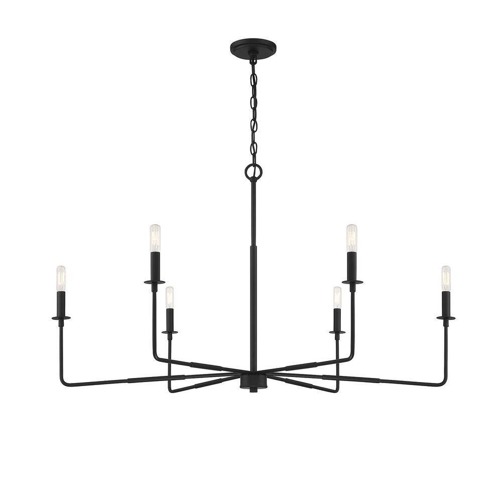 Salerno Matte Black Rustic 6-Light Chandelier (42" W x 25" H)
