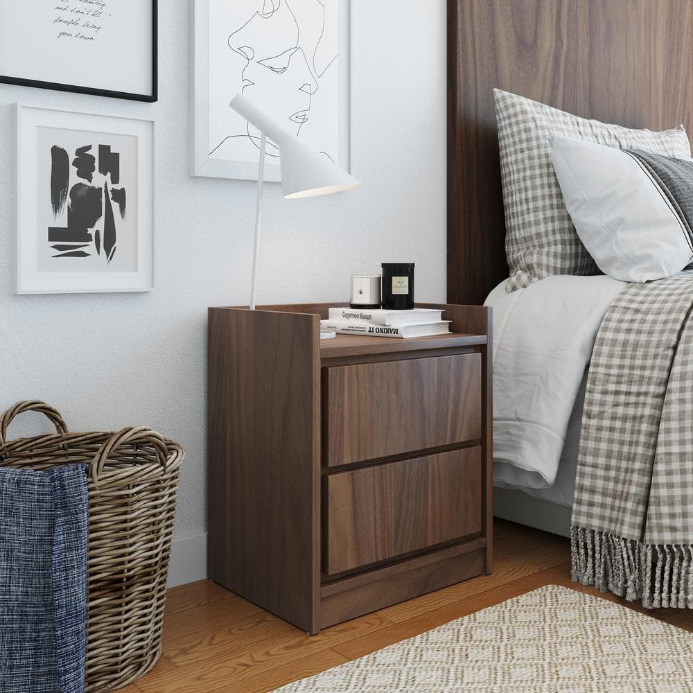Adagio Swing Door Nightstand with Storage Cubby, Walnut - Modern Bedside Ta