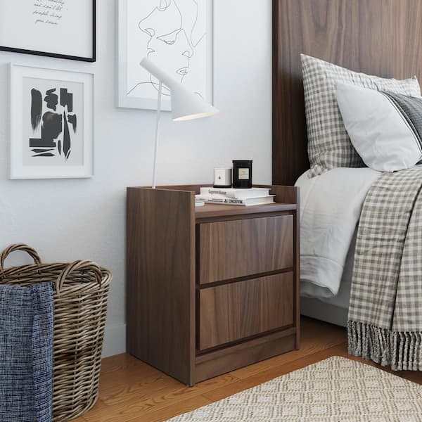 Boyd Sleep Adagio Swing Door Nightstand with Storage Cubby, Walnut - Modern Bedside Table with Hidden Storage