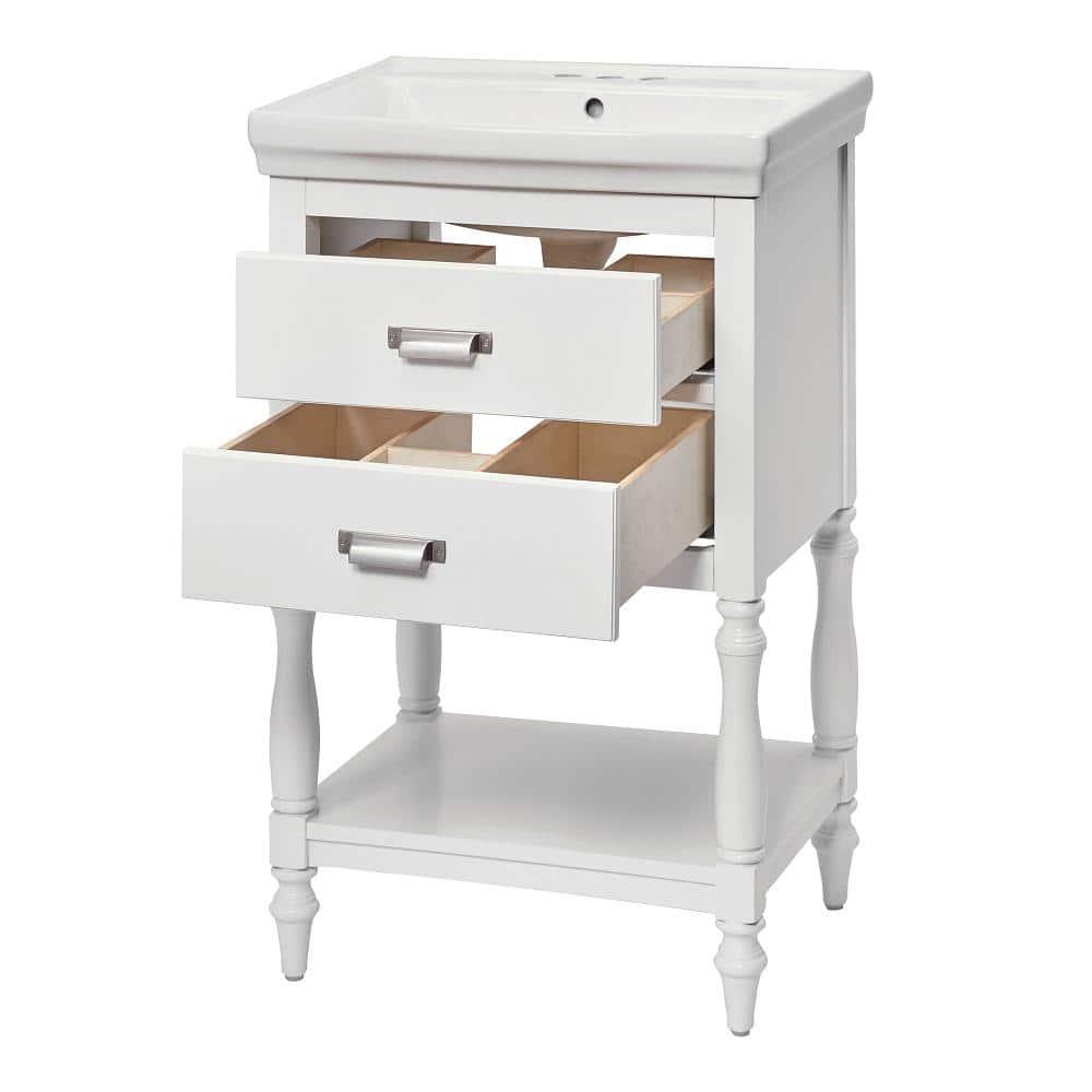 24'' White Freestanding Bathroom Vanity with Ceramic Top