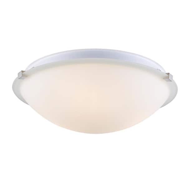 Neptune 15 in. 3-Light Brushed Nickel Flush Mount Ceiling Light Fixture with Frosted Glass Shade