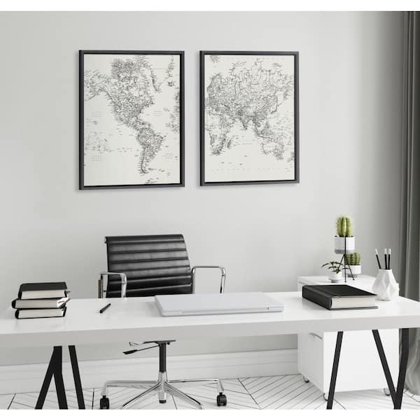 Sylvie "World Map" by The Creative Bunch Studio 2-Piece Black Framed Art Print Set 18 in. x 24 in.