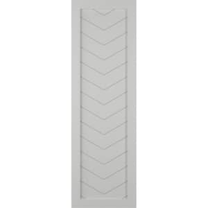 12 in. x 25 in. PVC Single Panel Chevron Modern Style Fixed Mount Board and Batten Shutters Pair in Hailstorm Gray