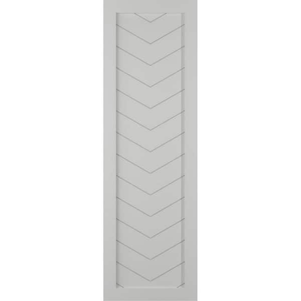 Ekena Millwork 12 in. x 75 in. PVC Single Panel Chevron Modern Style Fixed Mount Board and Batten Shutters Pair in Hailstorm Gray