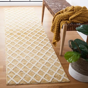 Easy Care Gold/Ivory 2 ft. x 6 ft. Machine Washable Geometric Abstract Runner Rug