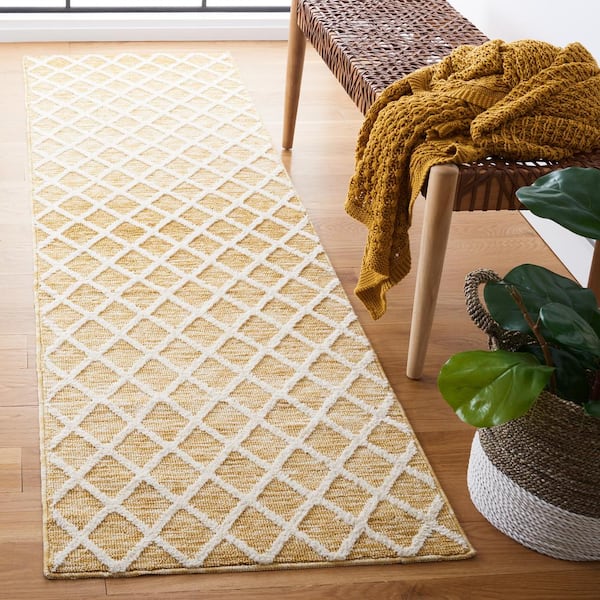 Easy Care Gold/Ivory 2 ft. x 6 ft. Machine Washable Geometric Abstract Runner Rug