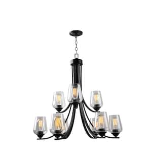 Shyloh 9-Light Black Chandelier with Clear Seeded Glass Shades