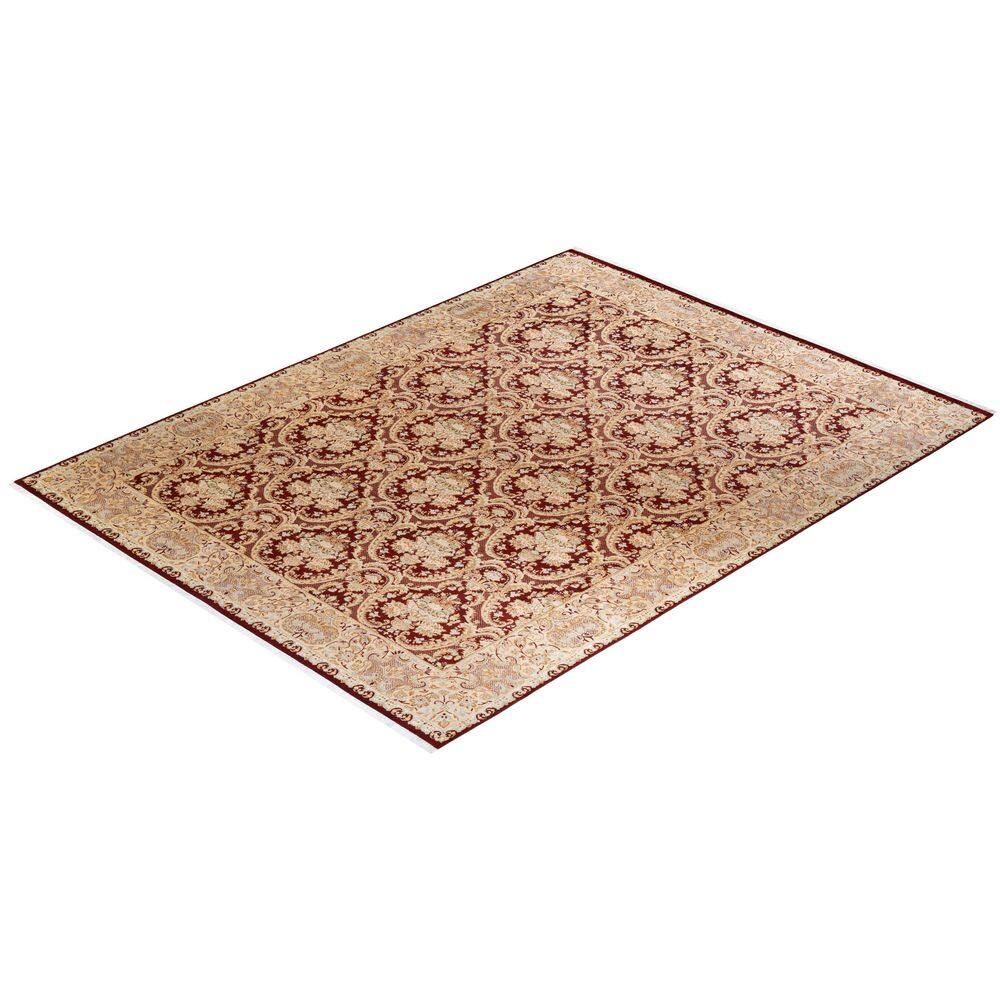 Traditional Red and Beige Hand-Knotted Wool 9' x 12' Oriental Rug