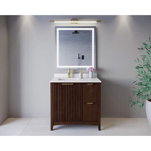 Palmilla 36 in. Single Freestanding Dark Walnut Bath Vanity with White Cultured Marble Top