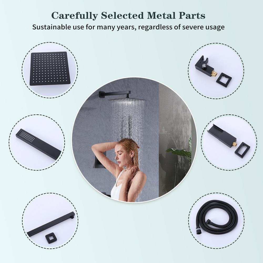 Matte Black Stainless Steel Square Rain Shower Faucet Set