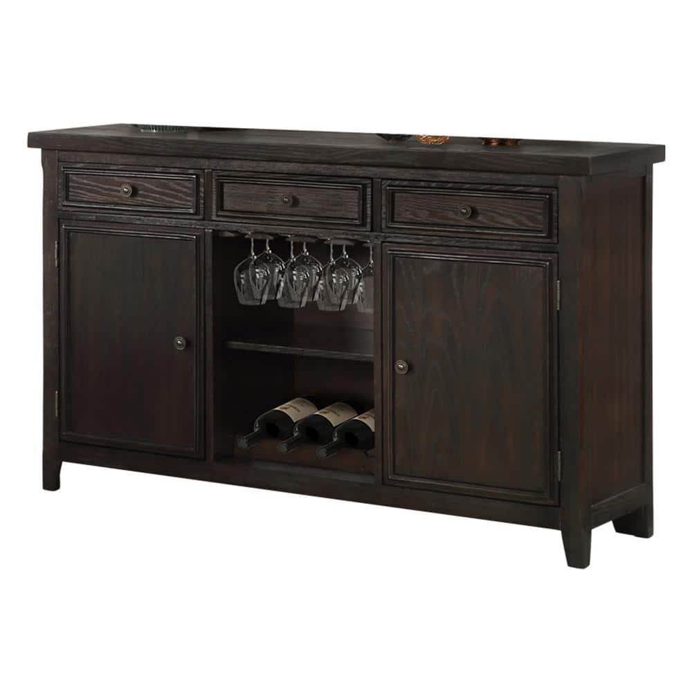 Best Master Furniture Shachar 55 in. L Rustic Dark Brown Buffet with Wine Rack -  D1081ES
