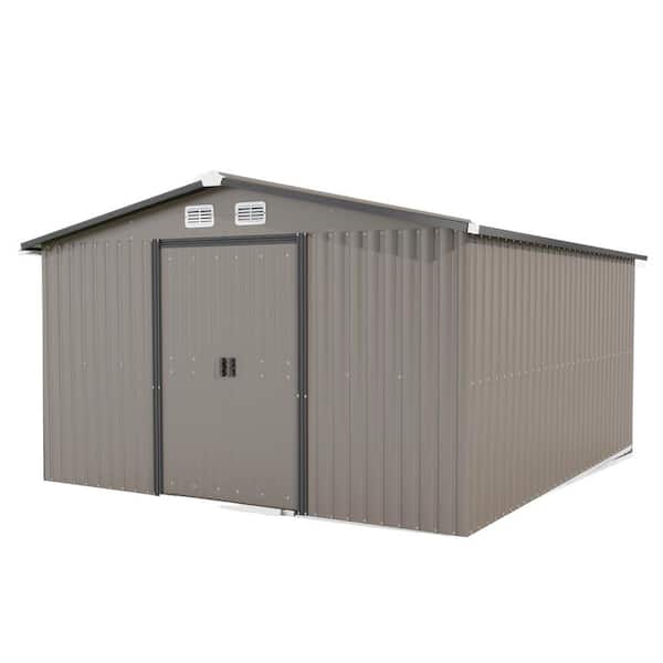 Unbranded 10 ft. W x 8 ft. D Brown Outdoor Metal Storage Shed with Sliding Door, Shutter Vents & Hooks(80 sq. ft.)