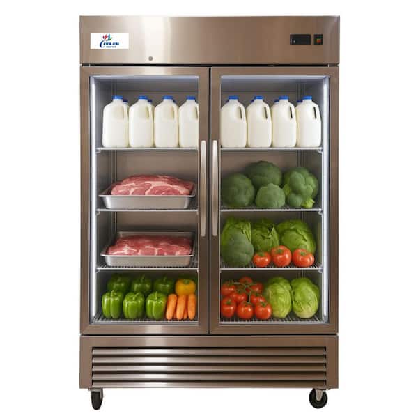 55 in. W 47 cu. ft. NSF Commercial 2-Glass Door Display Reach-In Upright Merchandiser Refrigerator in Stainless Steel