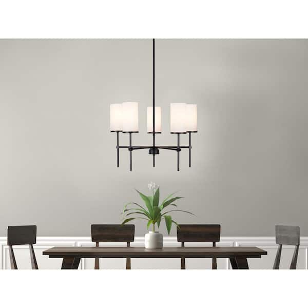 Alsy Weston 5-Light Black Chandelier with Opal White Glass Shades