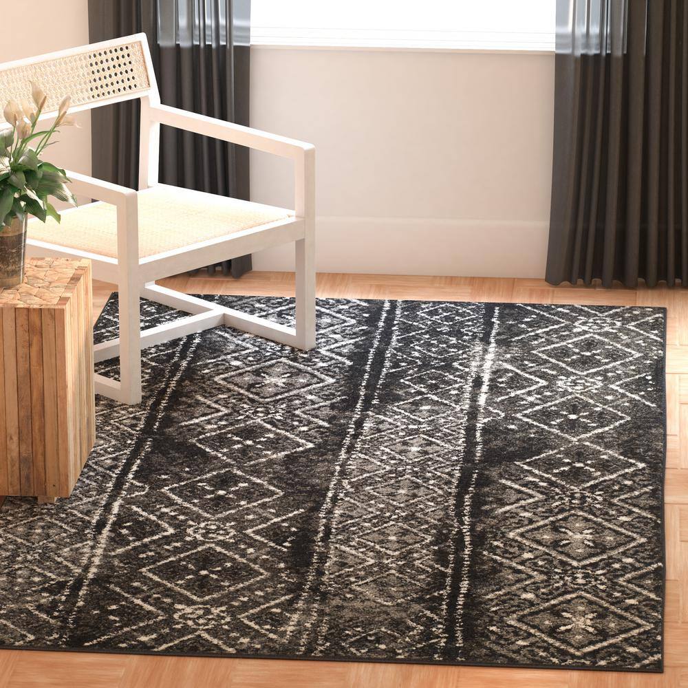 Adirondack Black and Silver 8' Square Area Rug
