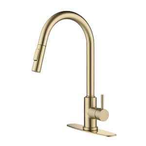 Single Handle Touch Standard Pull Down Sprayer Kitchen Faucet in Brushed Gold