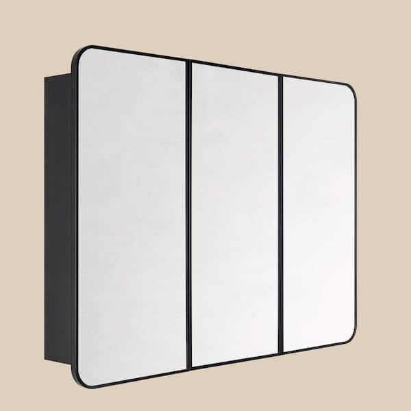 40.3 in. W x 30 in. H Rectangular Metal Framed Recessed and Surface Medicine Cabinet with Mirror in Matt Black