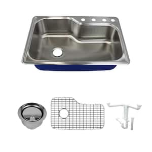 Meridian All-in-One Drop-In Stainless Steel 33 in. 4-Hole Single Bowl Kitchen Sink in Brushed Stainless Steel