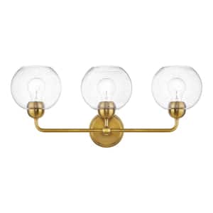 Jill 24 in. 3-Light Gold Vanity Light with Clear Seeded Glass Shade