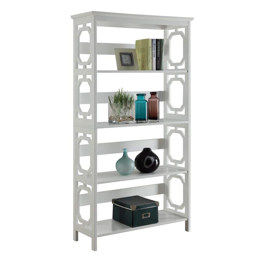 Omega White Wood Finish Spacious Five-Tier Bookcase