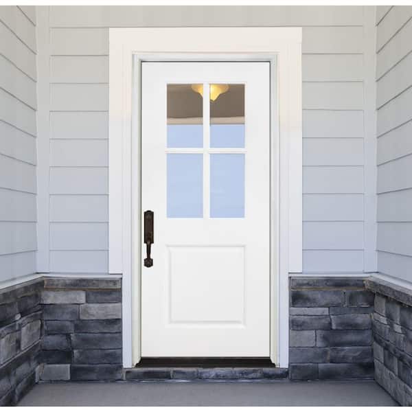 Legacy 32 in. x 80 in. RHIS 1/2 Lite 4L SDL Clear Glass Primed Unfinished Fiberglass Prehung Front Door w/QS_4-9/16"Jamb