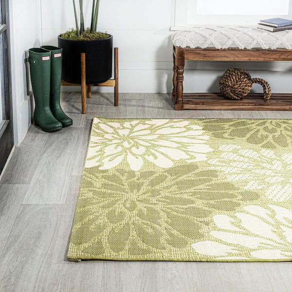 JONATHAN Y Zinnia Modern Floral Textured Weave Green/Cream 5 ft. x