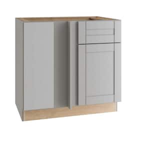 Washington Veiled Gray Plywood Shaker Assembled Corner Kitchen Cabinet Soft Close Left 36 in W x 24 in D x 34.5 in H