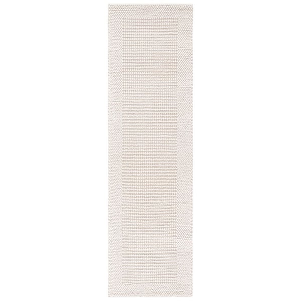 Natura 2 ft. x 5 ft. Ivory Solid Border Runner Rug