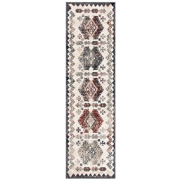 SAFAVIEH Herat Cream/Gray 3 ft. x 10 ft. Border Distressed Runner Rug