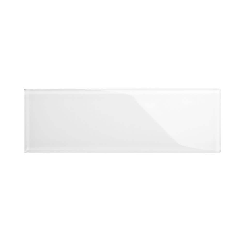 Bright White 4 in. x 12 in. x 8mm Glass Subway Tile Sample -  Giorbello, G4110-SMPL