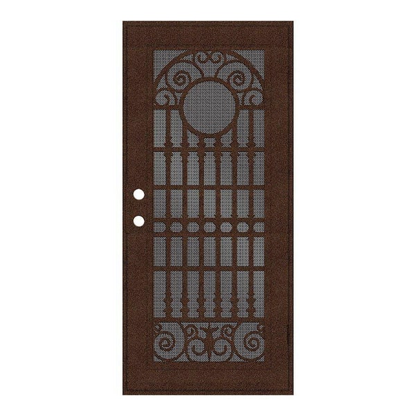 Unique Home Designs 32 in. x 80 in. Spaniard Copperclad Left-Hand Surface Mount Aluminum Security Door with Black Perforated Screen