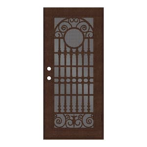 36 in. x 80 in. Spaniard Copperclad Left-Hand Surface Mount Aluminum Security Door with Black Perforated Screen