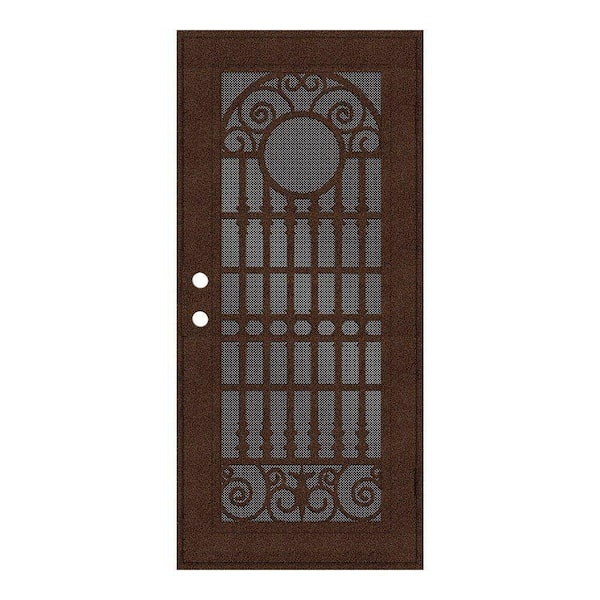 Unique Home Designs 36 in. x 80 in. Spaniard Copperclad Left-Hand Surface Mount Aluminum Security Door with Black Perforated Screen
