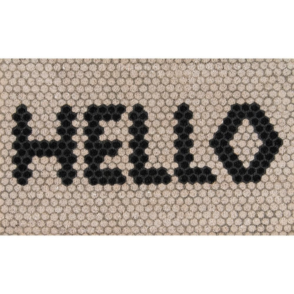 Hex Tile Hello 18 in. x 30 in. Coir Non-Slip Indoor Outdoor Door Mat