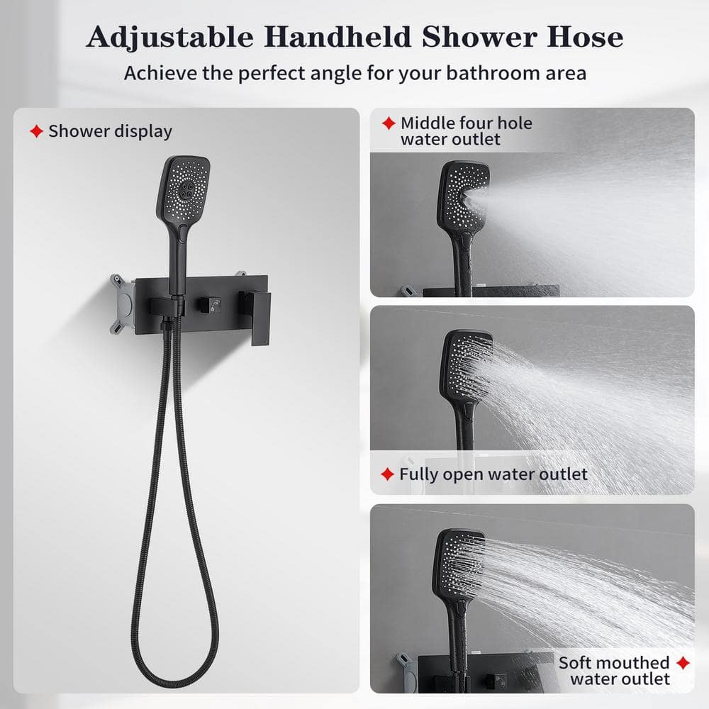 Matte Black Dual Head Rain Shower System with Handheld