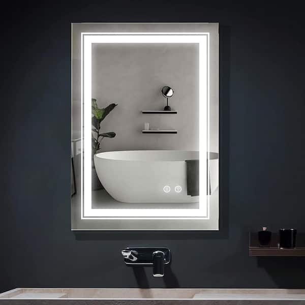 WELLFOR 36 in. W x 24 in. H Large Rectangular Framed Wall Mount Bathroom Vanity Mirror in Black, Triple Color Temperature