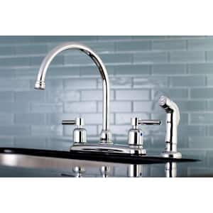 Modern 2-Handle High Arc Standard Kitchen Faucet with Side Sprayer in Chrome