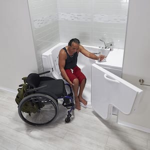 Wheelchair Transfer 52 in. Acrylic Walk-In Whirlpool Bathtub in White with Fast Fill Faucet Set, Right 2 in. Dual Drain