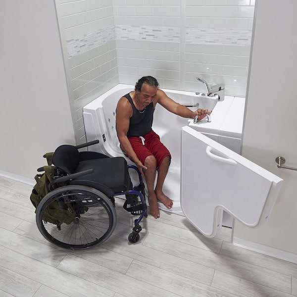 Wheelchair Transfer32 52 in. Acrylic Walk-In Whirlpool Bathtub in White with Fast Fill Faucet, Right 2 in. Dual Drain