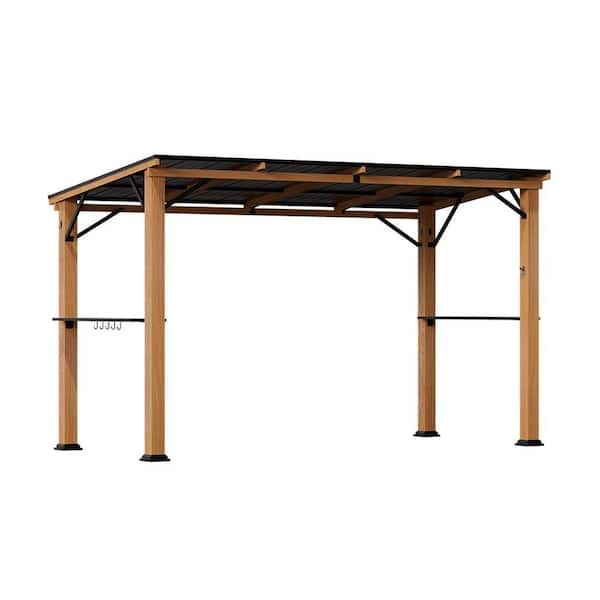 Ultra Series Hardtop Grill Gazebo 6 ft. x 12 ft. with Side Shelf, Outdoor Gazebo with Bottle Opener, Wood Looking
