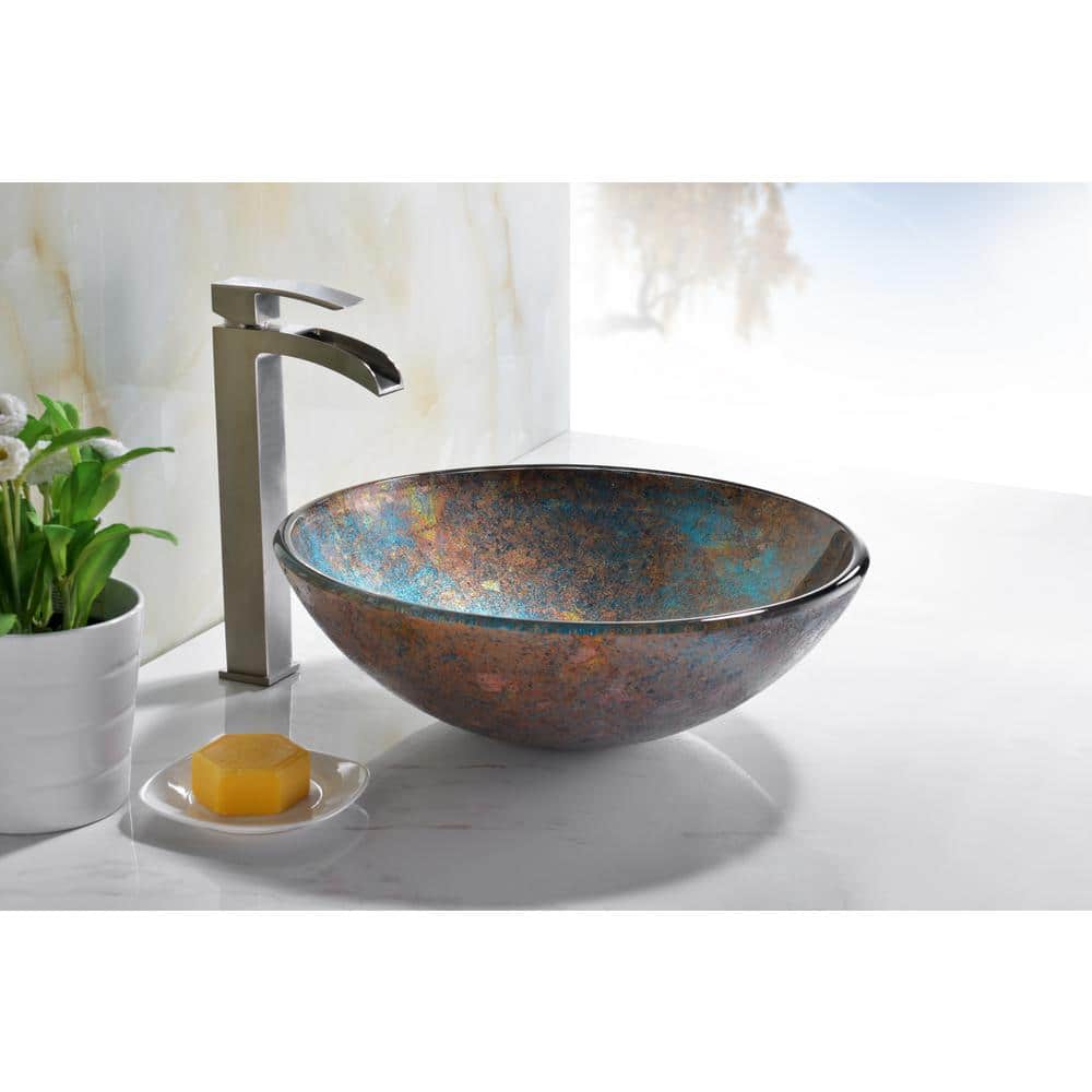 Emerald Burst 16.5'' Tempered Glass Circular Vessel Sink