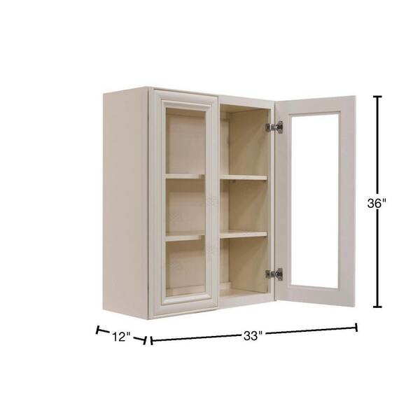 LIFEART CABINETRY Princeton Assembled 33 in. x 36 in. x 12 in. Wall Mullion Door Cabinet with 2 Doors 2 Shelves in Creamy White Glazed