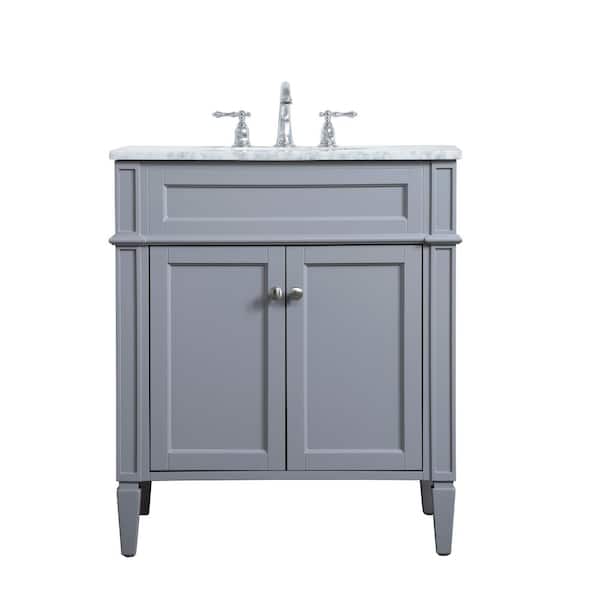 Unbranded Simply Living 30 in. W x 21.5 in. D x 35 in. H Bath Vanity in Grey with Carrara White Marble Top