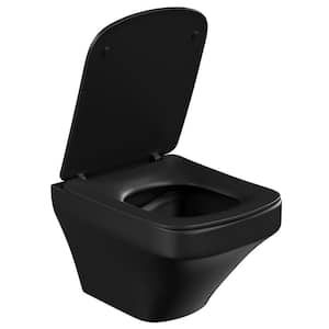 Wall-Hung Black Toilet One-Piece 1.0/1.6 GPF Dual Flush Modern Square Toilet in Matte Black, Seat Included