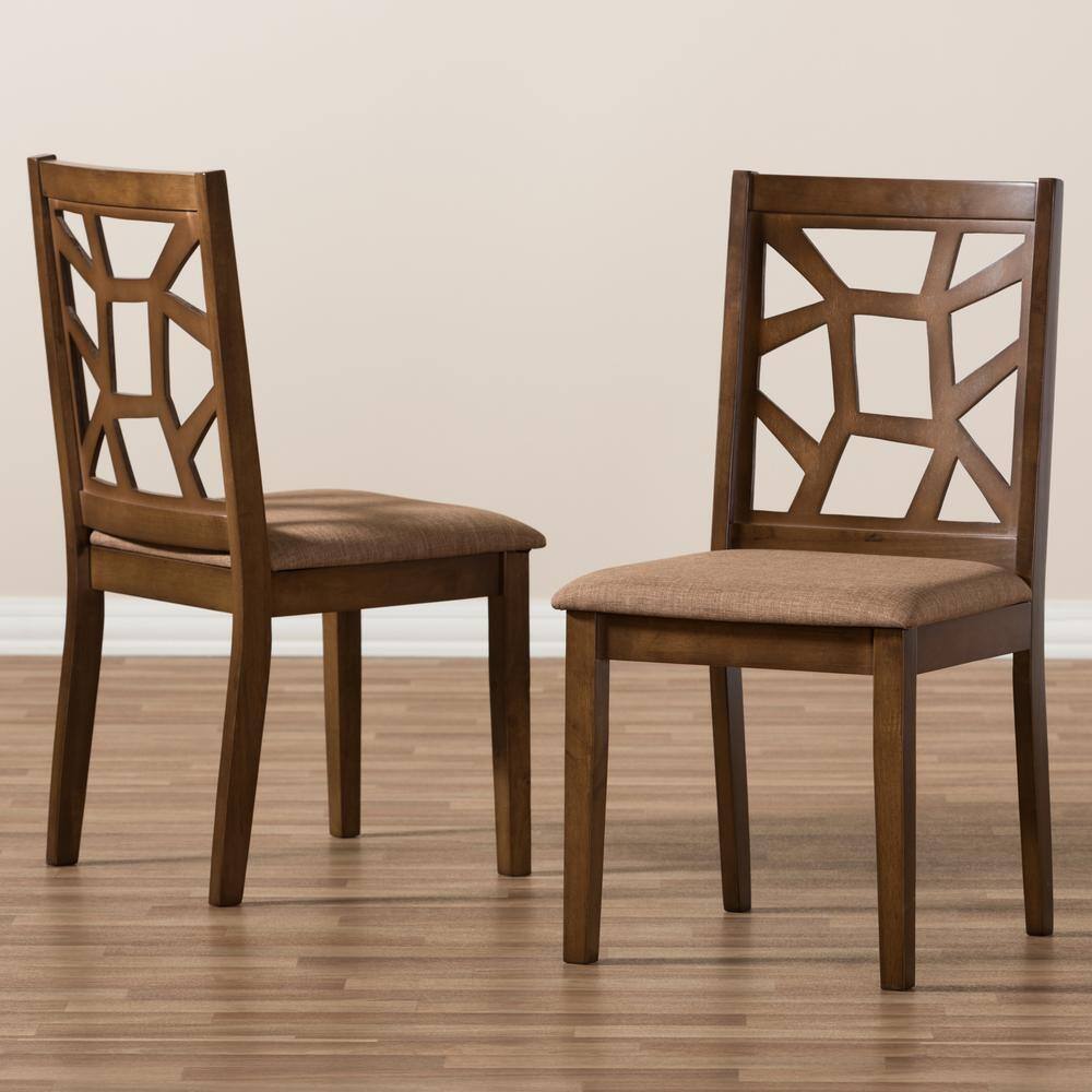 Abilene Mid-Century Light Brown Fabric and Walnut Wood Dining Chair Set