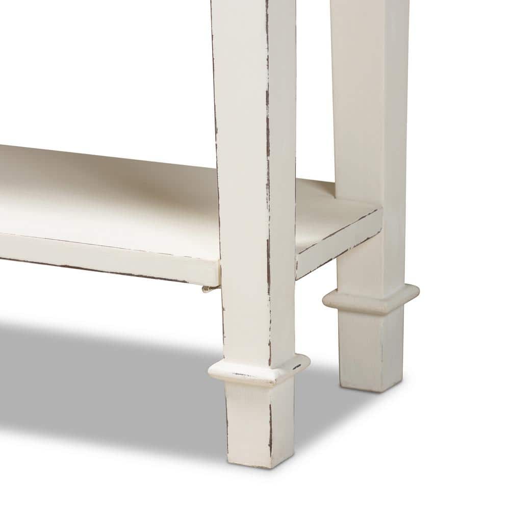 Distressed White and Natural Wood Console Table with Storage
