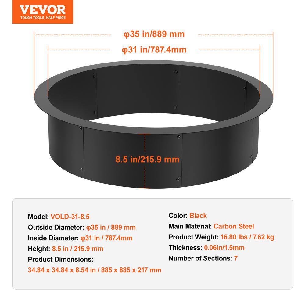 VEVOR Black Carbon Steel Round Fire Pit Table