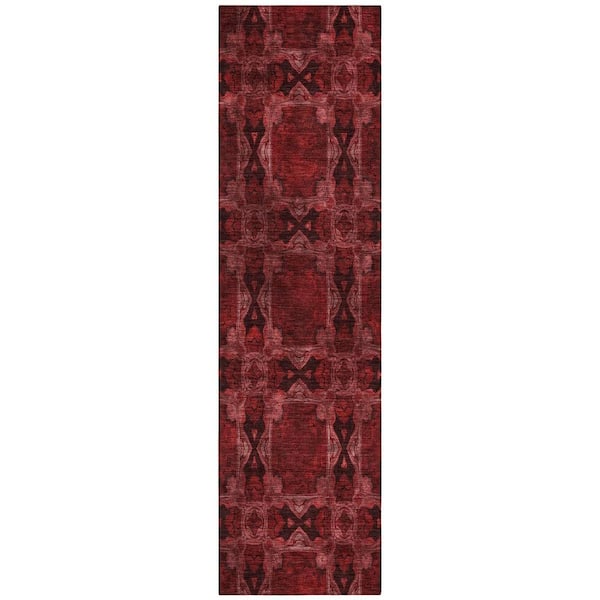 Burgundy and Black 2 ft. x 8 ft. Woven Floral Medallion Runner Indoor/Outdoor Area Rug