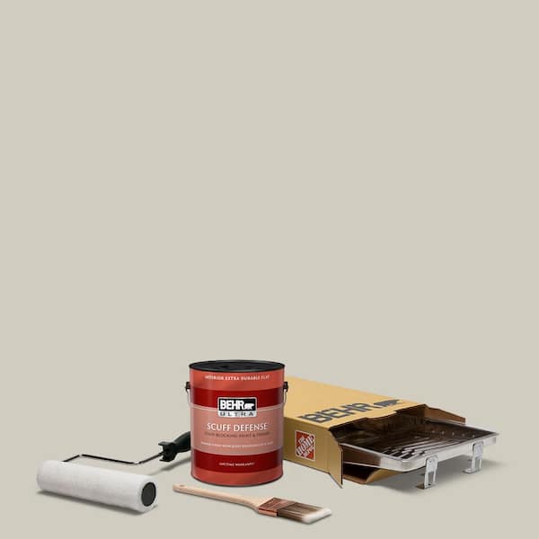 BEHR 1 gal. #N320-2 Toasty Gray Ultra Extra Durable Flat Interior Paint and 5-Piece Wooster Set All-in-One Project Kit