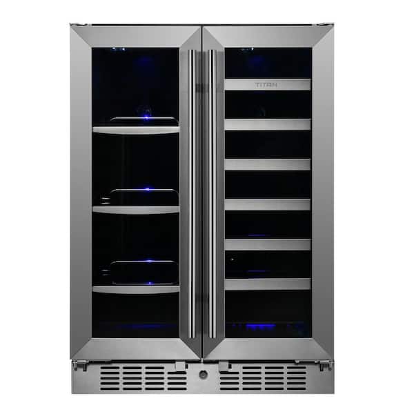 TITAN Signature 24 in. 64-Can and 20-Bottle French Door Stainless Steel Dual Zone Built-In Beverage and Wine Cooler